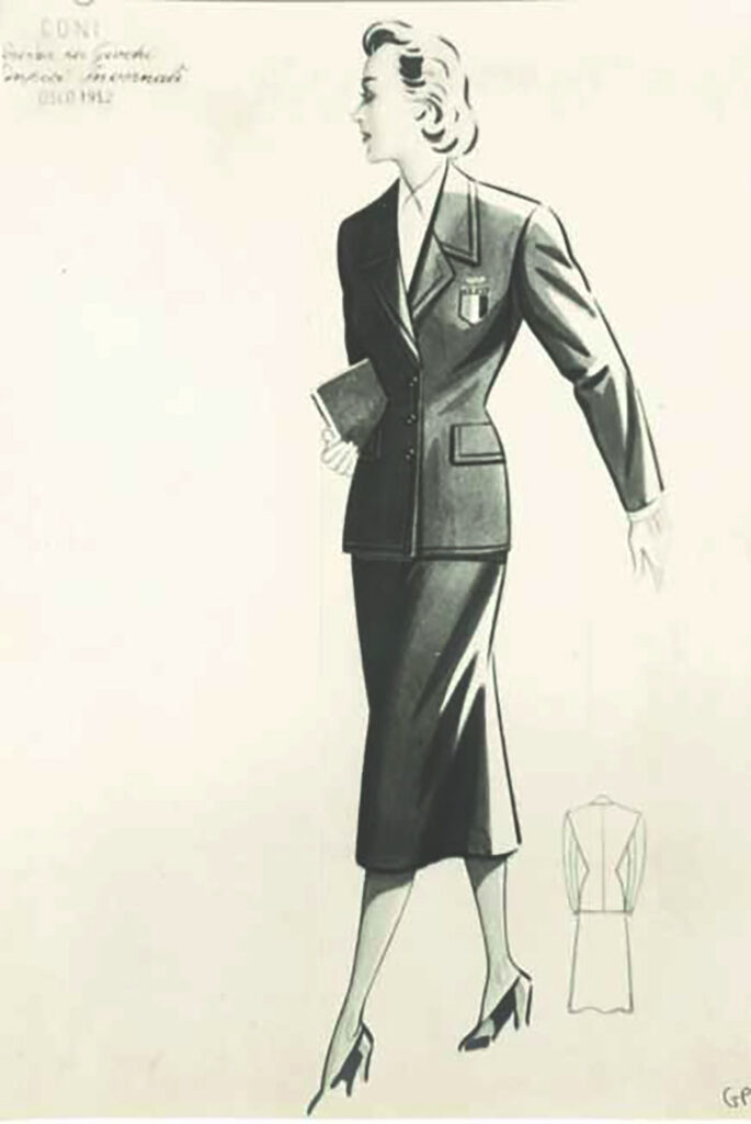 Bozzetto uniformi femminili per le Olimpiadi di Oslo 1952